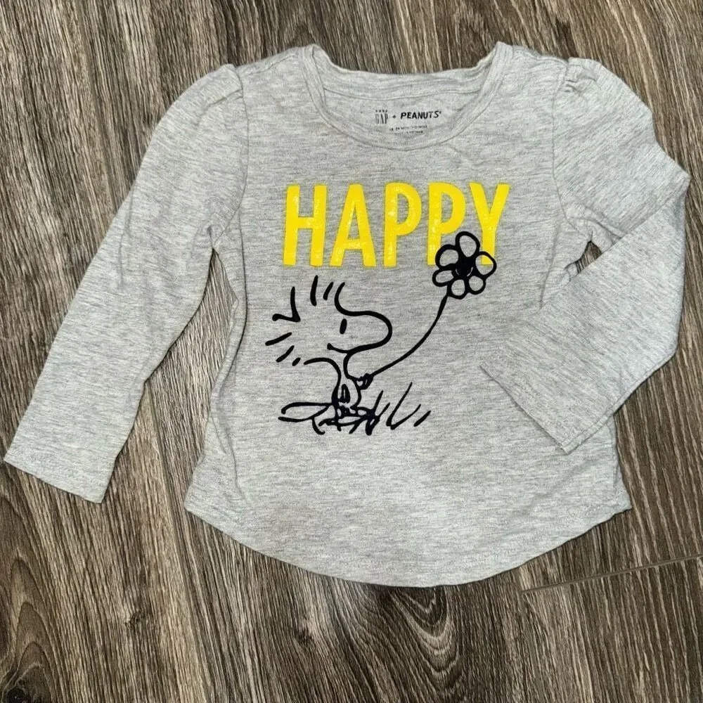 🏈 Baby Gap & Peanuts 18-24 M Woodstock Happy Long Sleeve Tee